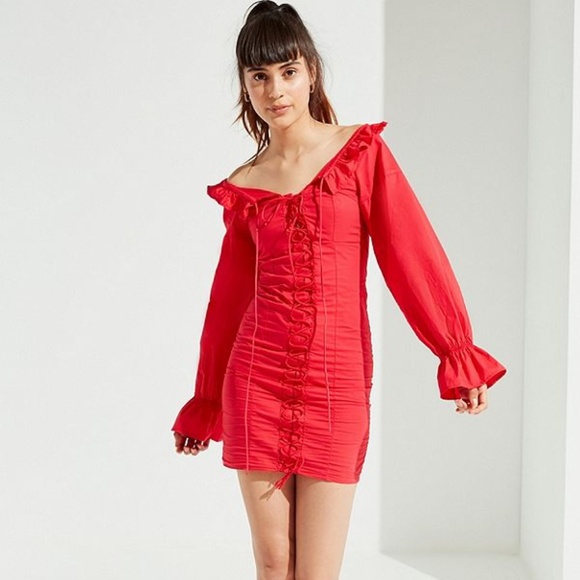 lace up ruffle dress